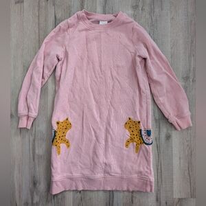 Hanna Andersson Pink Sweatshirt Dress with Leopard Pockets, 8Y (V4)